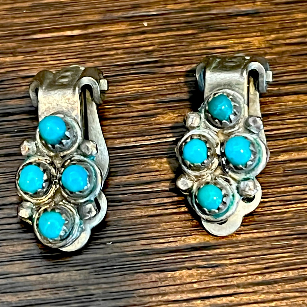 Turquoise and Sterling Silver Southwest Vintage Clip-on Earrings